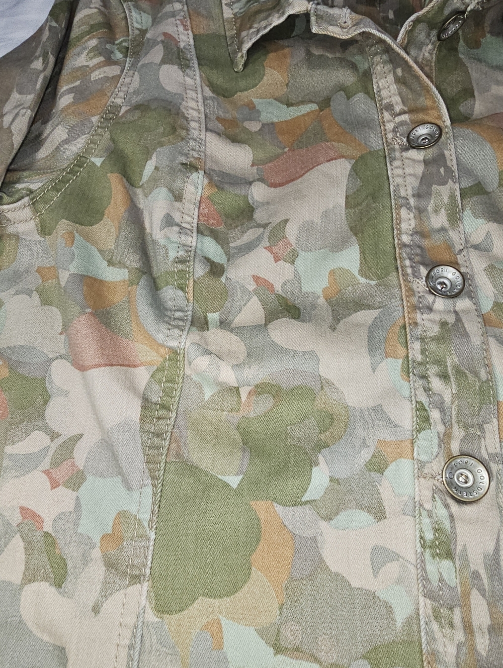 Logo Lori Goldstein Light Weight Camo Print Button Down Jacket Pockets Sz 10 - Picture 3 of 12